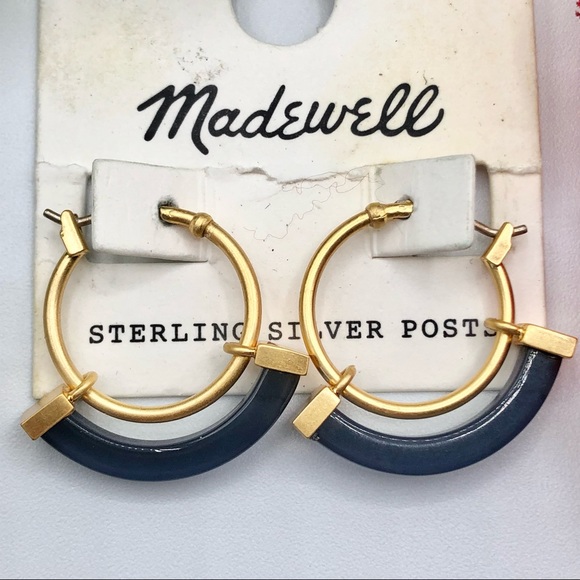 Madewell Jewelry - Madewell Resin Sliding Hoop Earrings Gold Tone Faded Indigo